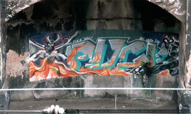 Fuck U... First graffiti piece in Vesterport St. by DoggieDoe - The Dark Roses - Vesterport, Copenhagen, Denmark 1985